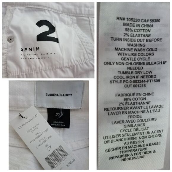 NWT|Current/Elliot High-Waisted Distressed White Skinny Jeans, 27 - Picture 6 of 6